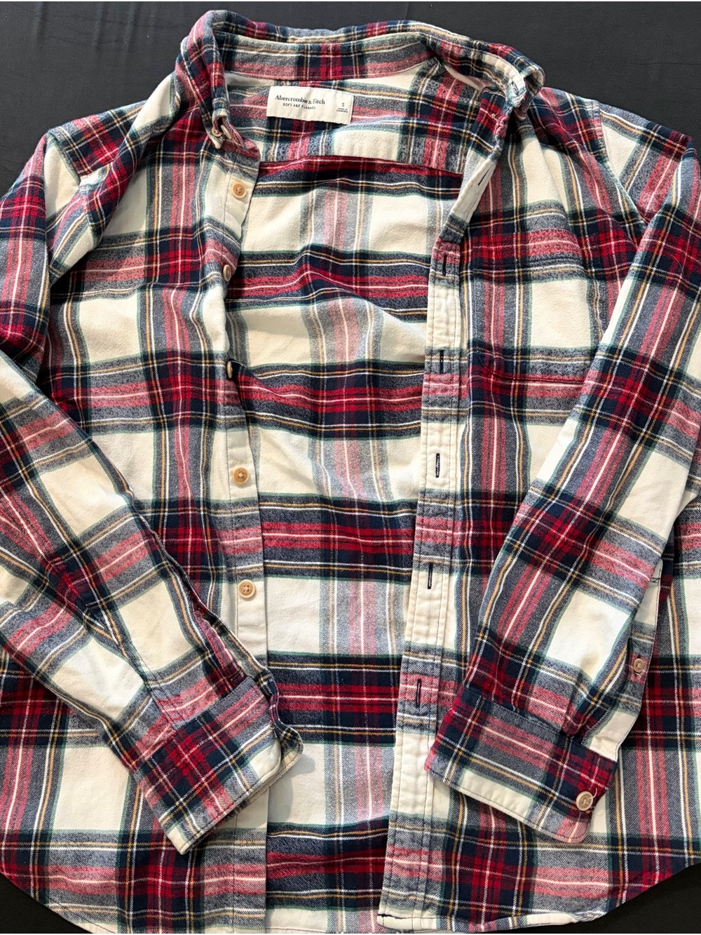 Abercrombie & Fitch Red and Cream Plaid Button-Down Shirt